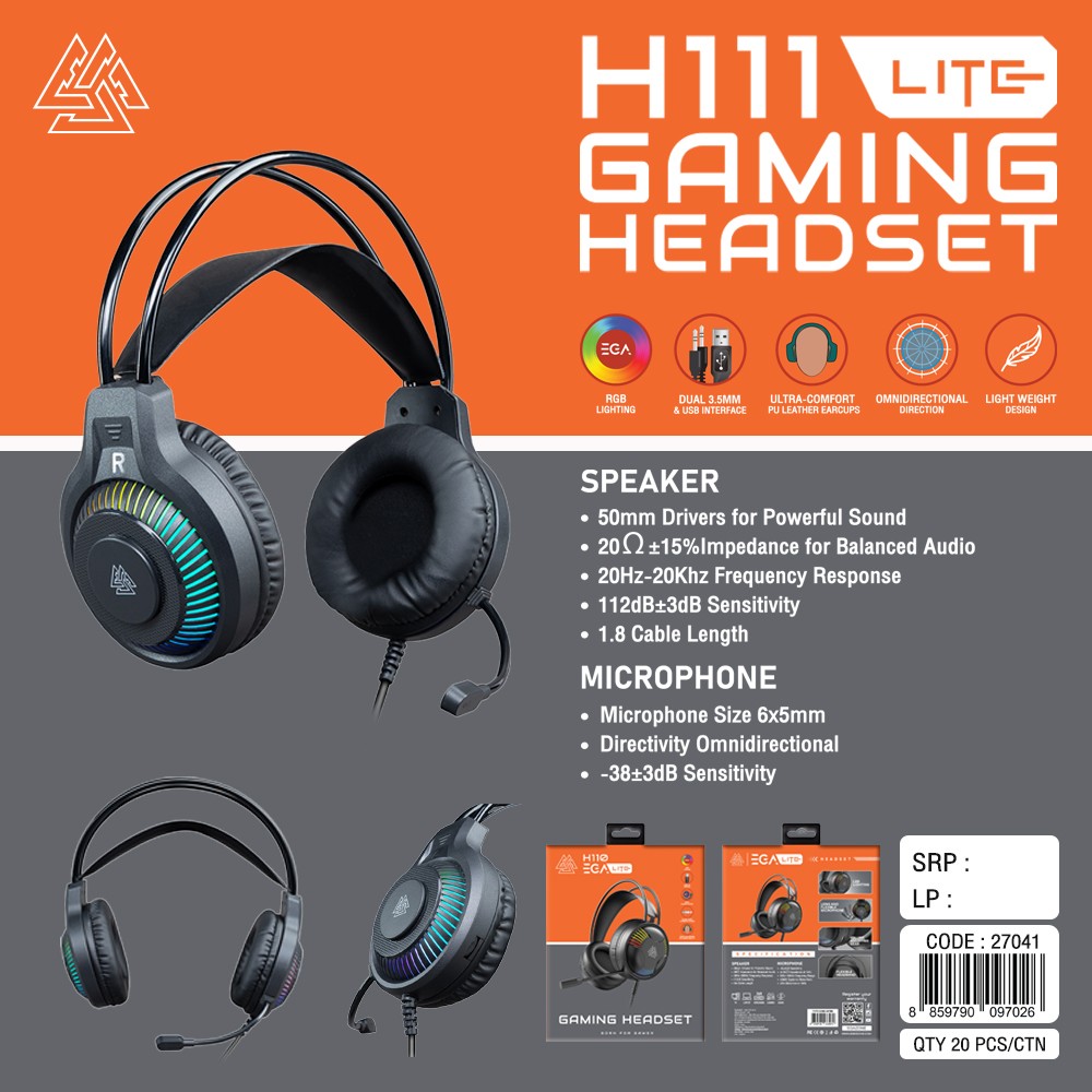 หูฟังเกมมิ่ง รุ่น H112 เสียงชัด ไฟRGB เท่สะดุดตา เชื่อมต่อทั้ง 3.5 มม. และ USB2.0