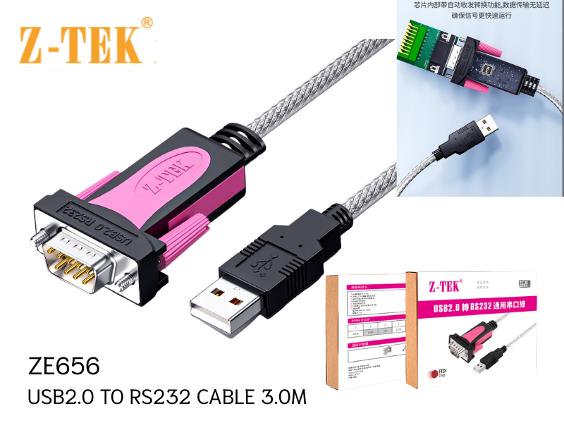 สายแปลง USB 2.0 to RS232 ความยาว 3.0 เมตร Z-TEK รุ่น ZE656