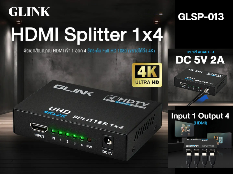GLINK ตัวแยกสัญญาณ HDMI เข้า 1 ออก 4 รุ่น GLSP-013