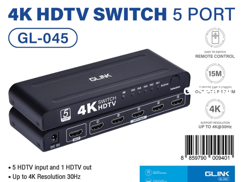 GLINK HDTV SWITEH 5 IN-1 OUT 4K 30Hz อุปกรณ์สลับสัญญาณภาพ