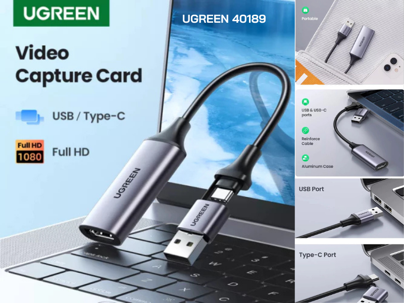 UGREEN รุ่น 40189 Video Capture Card 4K HDMI to USB-A/USB-C