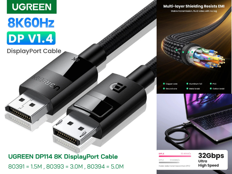 UGREEN รุ่น DP114 8K DisplayPort Cable Ultra HD สายยาว 3.0เมตร