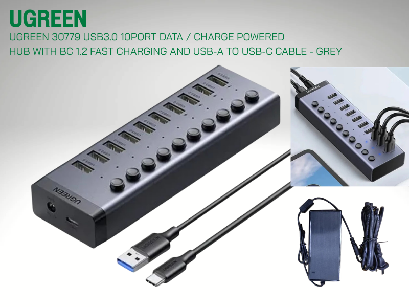 UGREEN รุ่น 30779 USB 3.0 Hub 10 Port พร้อมพอร์ตชาร์จอัจฉริยะ