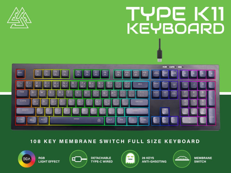 EGA TYPE K11 คีย์บอร์ดเกมมิ่งแบบ Full Size มาพร้อมปุ่มครบ 108 ปุ่ม