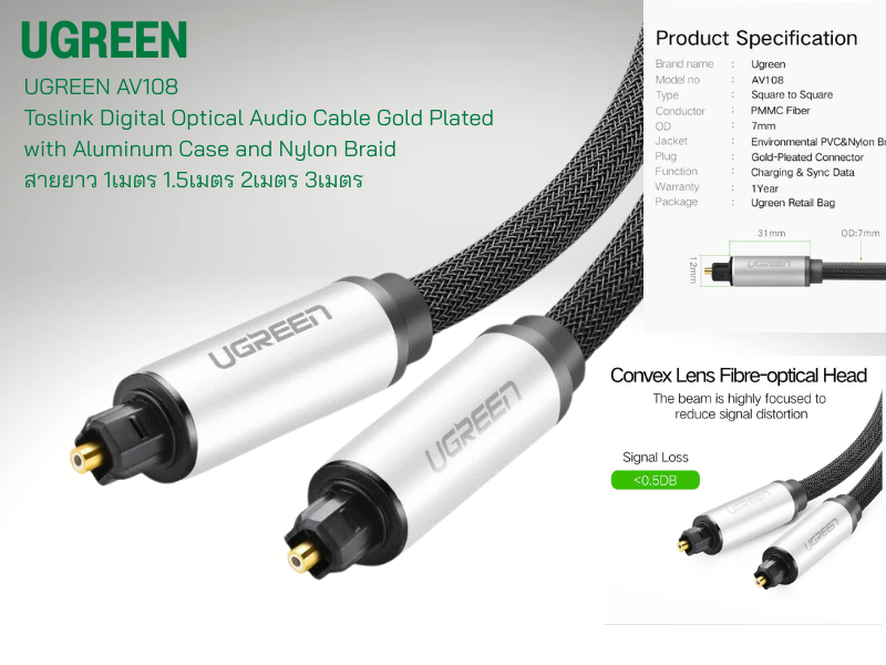 UGREEN AV108 Toslink Digital Optical Audio Cable 3.0M