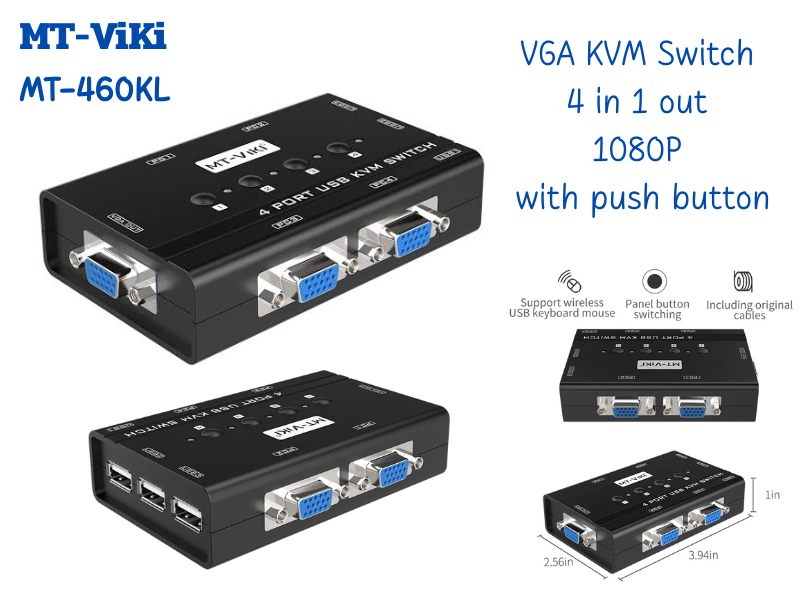 VGA KVM SWITCH 4x1 Port อุปกรณ์ควบคุมคอมพิวเตอร์เข้า 4 ออก 1
