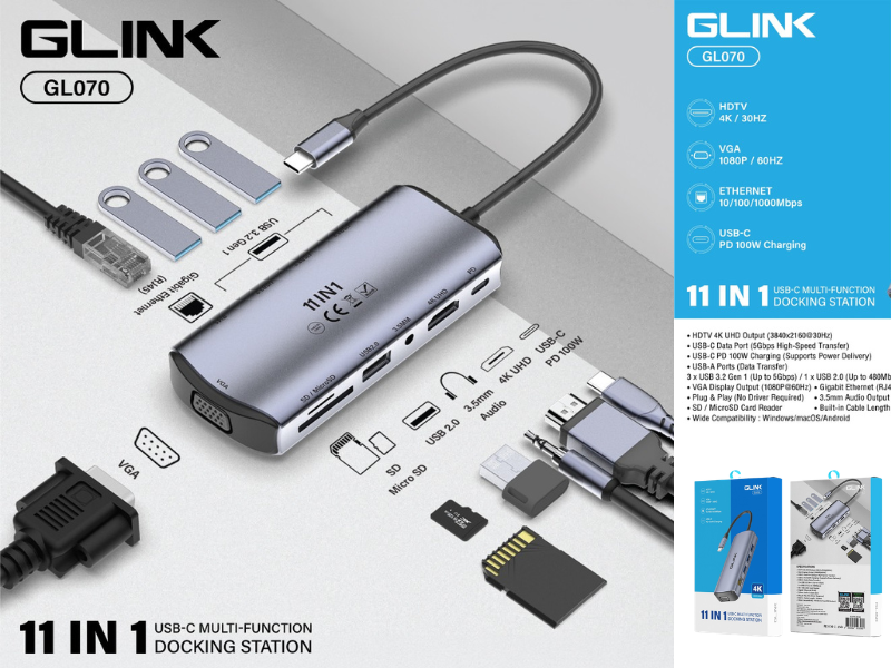 GLINK USB TYPE-C 11-IN-1 MULTI-FUNCTION DOCKING STATION