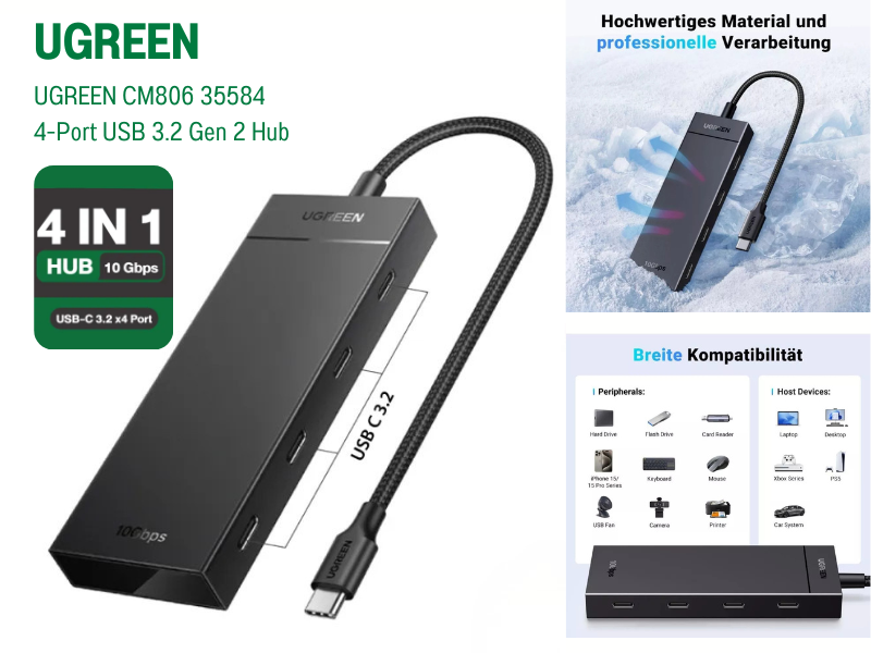 UGREEN CM806 รุ่น35584 USB TYPE-C 4-Port USB 3.2 Gen 2 Hub