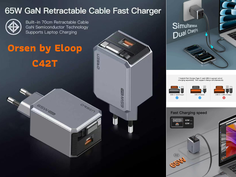 Orsen by Eloop C42T GaN Charger 65W หัวชาร์จ PD QC PPS Type C ชาร์จเร็ว
