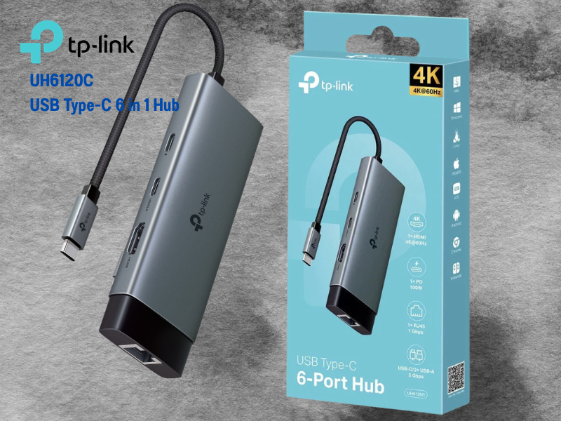 TP-LINK UH6120C USB Type-C 6 in 1 Hub รองรับการใช้งาน 6พอร์ต