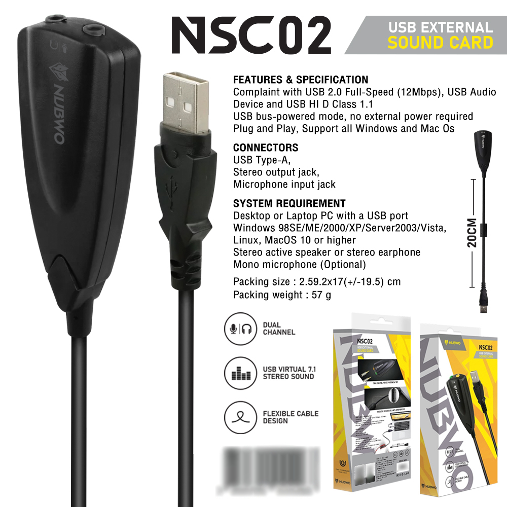 NUBWO Model. NSC02 USB EXTERNAL SOUND CARD Visual 7.1