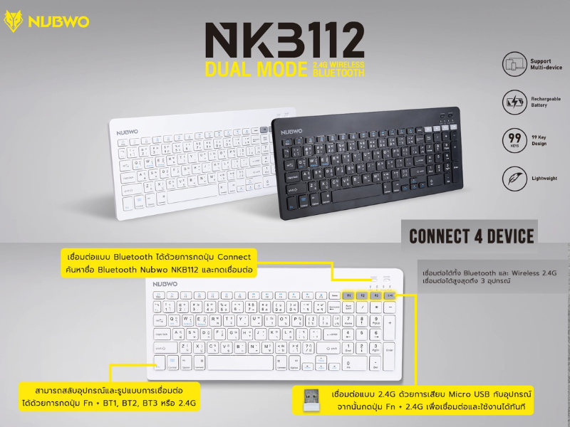 NUBWO คีย์บอร์ดไร้สาย รุ่น NKB112 คีย์บอร์ดไร้สาย 99 คีย์