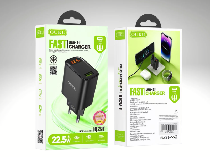 Adapter Charger Mobile 22.5W [USB-A] ยี่ห้อOUKU รุ่นQ29T
