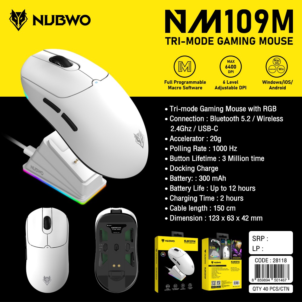 NUBWO NM109M เมาส์เกมมิ่งไร้สาย 2 in 1 มีแท่นชาร์จไว