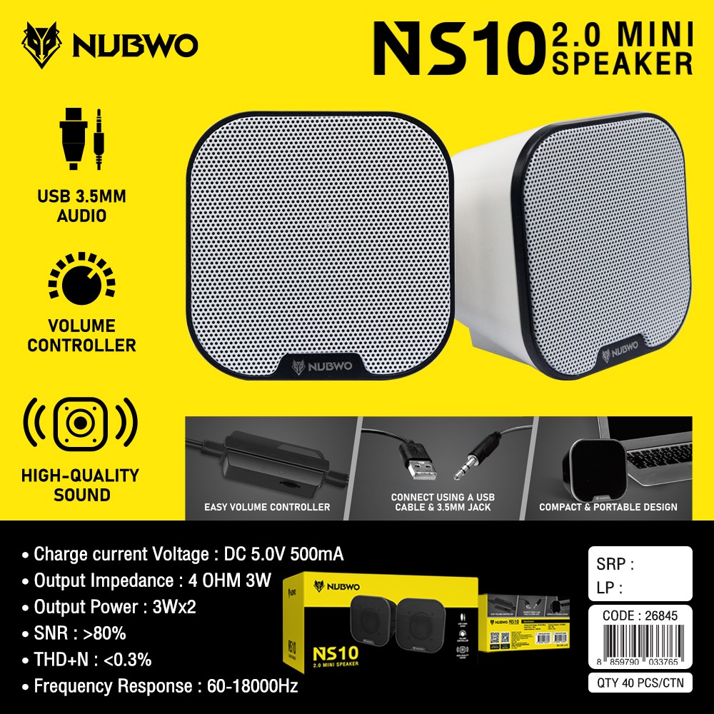NUBWO USB Mini Speaker 3Waat x 2 for PC Notebook รุ่น NS10