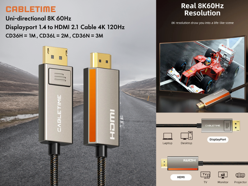 CABLETIME CABLE  DISPLAY TO HDMI M/M 8K@60Hz. สายยาว 3เมตร