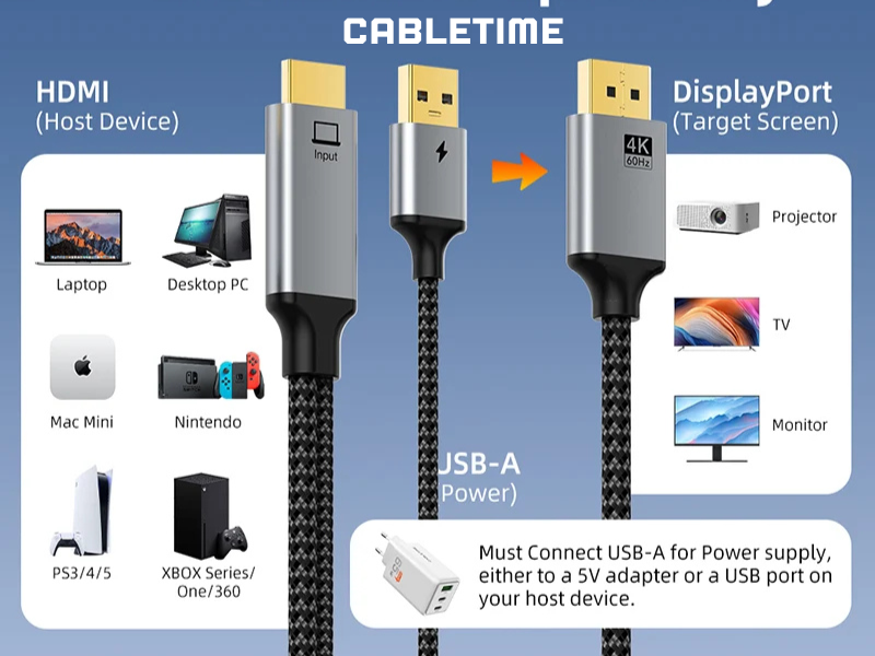 CABLETIME CABLE HDMI to DisplayPort 4K 60Hz ยาว 2.0 เมตร