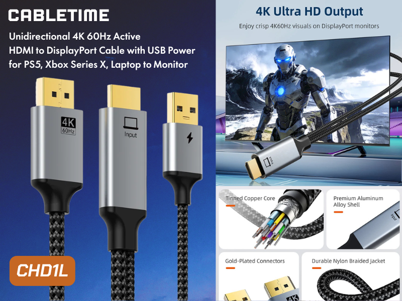 CABLETIME CABLE HDMI to DisplayPort 4K 60Hz ยาว 2.0 เมตร