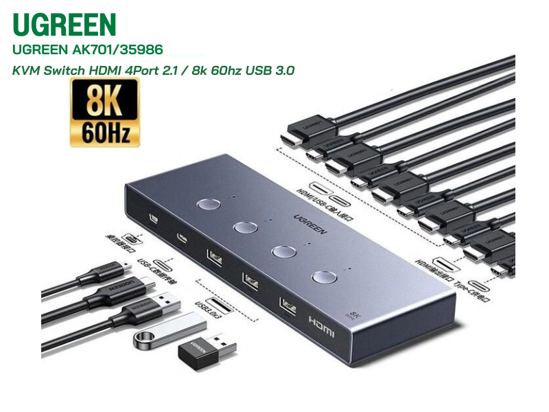 UGREEN AK701 KVM Switch HDMI 4Port 2.1 / 8k 60hz USB3.0