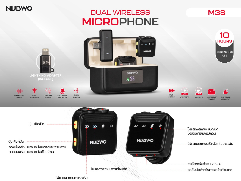 NUBWO Dual Wireless Microphone ไมไร้สายสำหรับคอนเทนต์ครีเอเตอร์