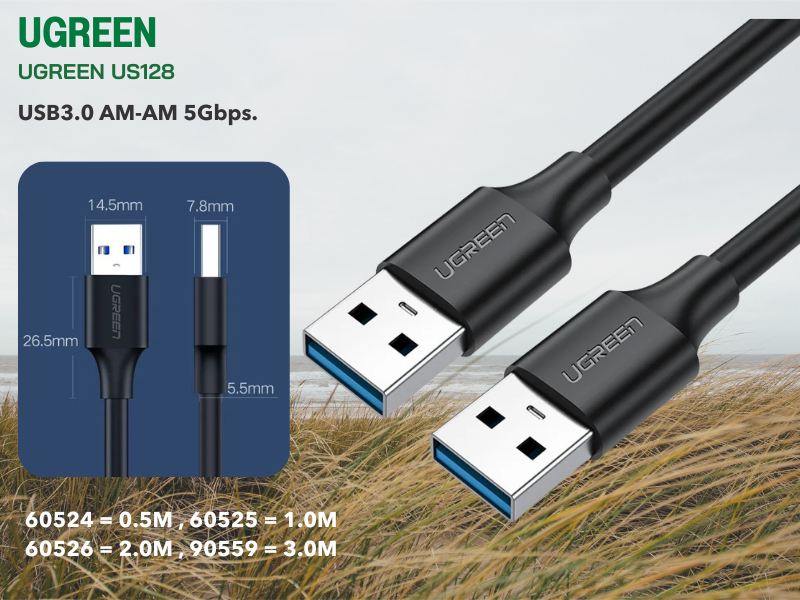 UGREEN US128 USB V3.0 AM-AM Datalink Cable สายยาว 3.0เมตร