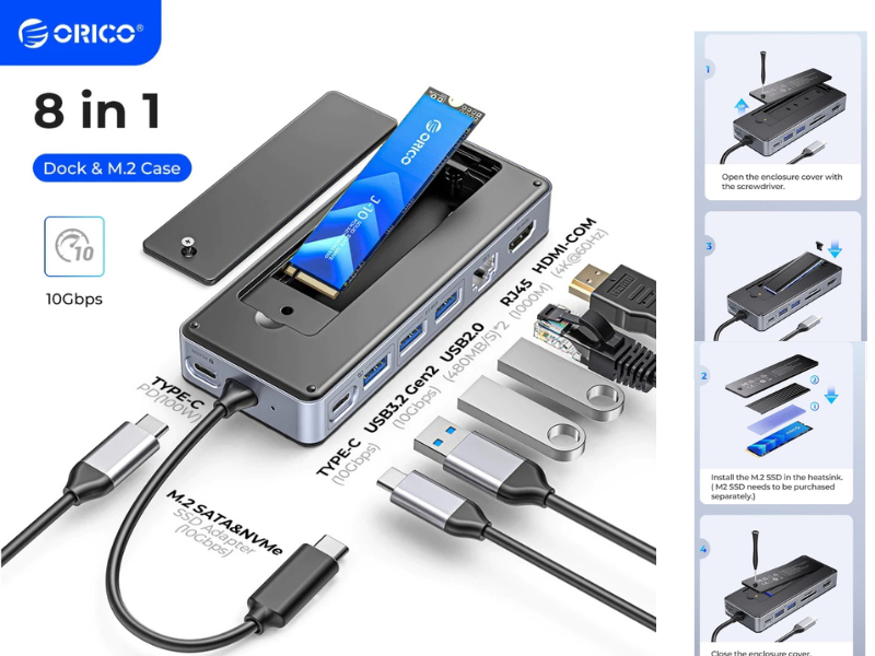 ORICO CM28P-G2 8-in-1 USB-C Hub with M.2 SSD Enclosure