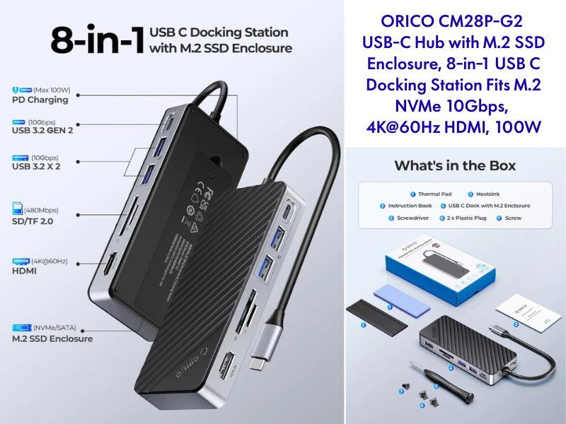 ORICO CM28P-G2 8-in-1 USB-C Hub with M.2 SSD Enclosure