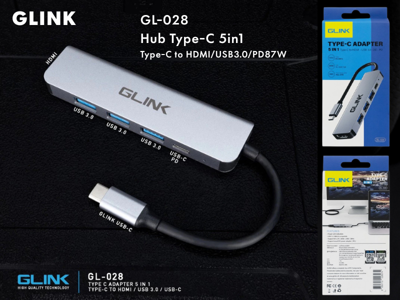 GLINK GL-028 USB TYPE-C 5-in-1 HDMI 4K / USB 3.0 / PD 87W