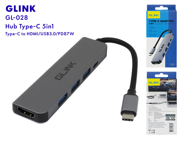 GLINK GL-028 USB TYPE-C 5-in-1 HDMI 4K / USB 3.0 / PD 87W