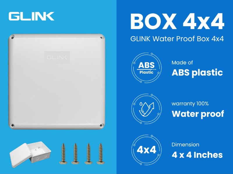 GLINK กล่องพักสายไฟกันน้ำ พลาสติก ABS แข็งแรง ขนาด 4 x 4 นิ้ว