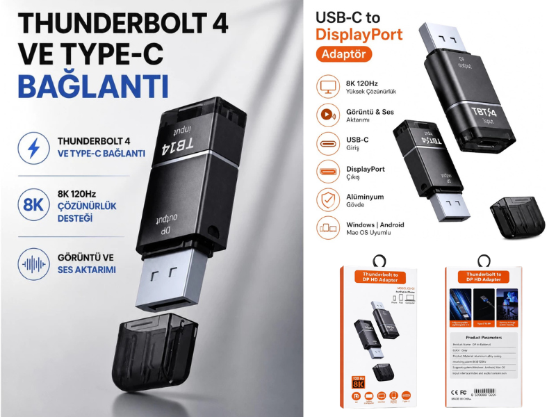 Adapter Thunderbolt 4 Type-C to DisplayPort DP 8K@120Hz