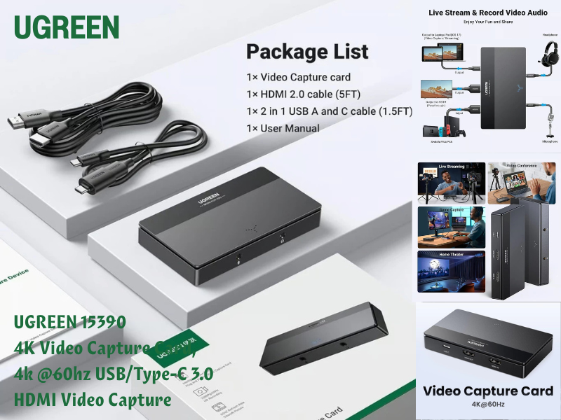 UGREEN รุ่น 15390 Video Capture Card 4K@60Hz USB/Type-C 3.0 HDMI