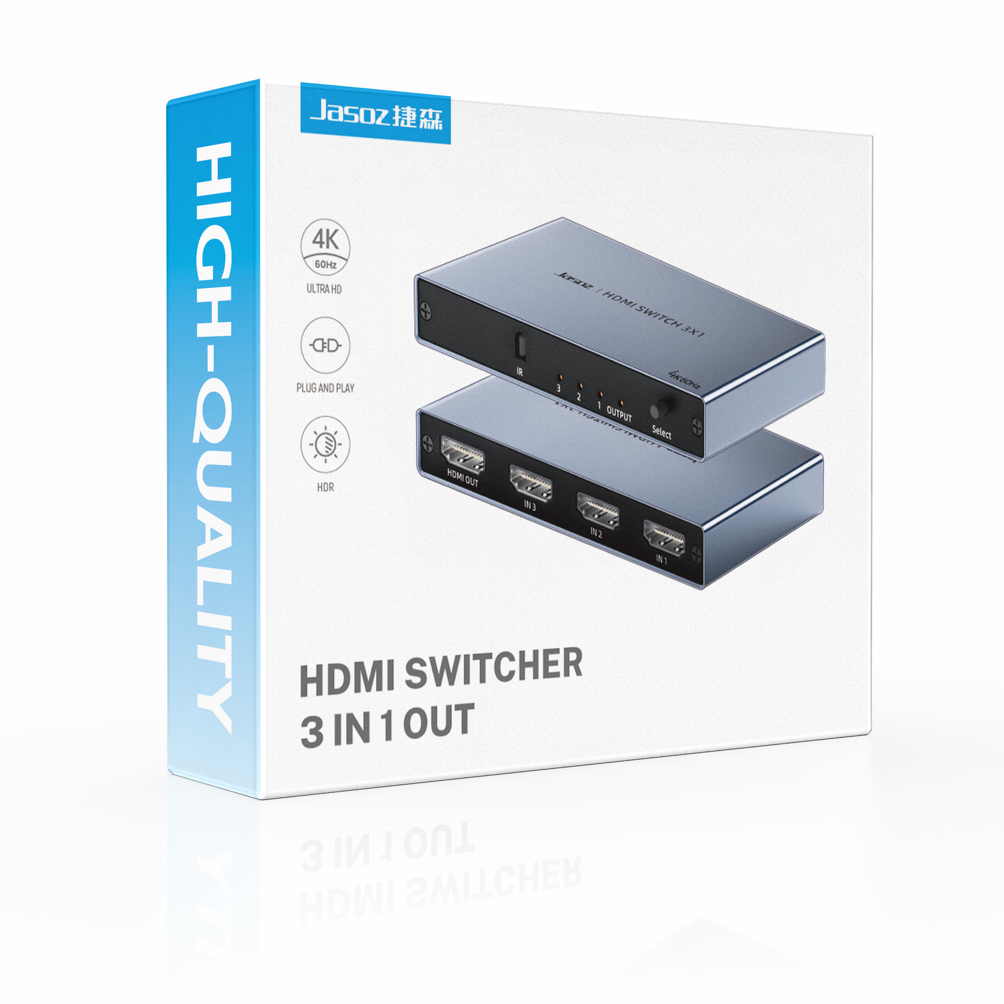 HDMI Switch 3 in 1 แบรนด์ Jason รุ่น G153 เป็นอุปกรณ์สลับสัญญาณ HDMI