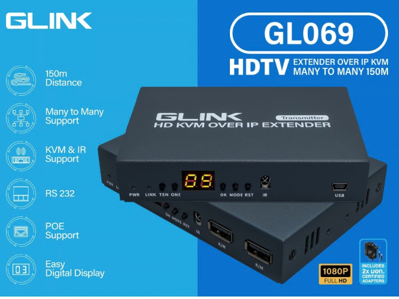 GLINK Model GL069 HDTV Extender Over IP KVM Extender 150M