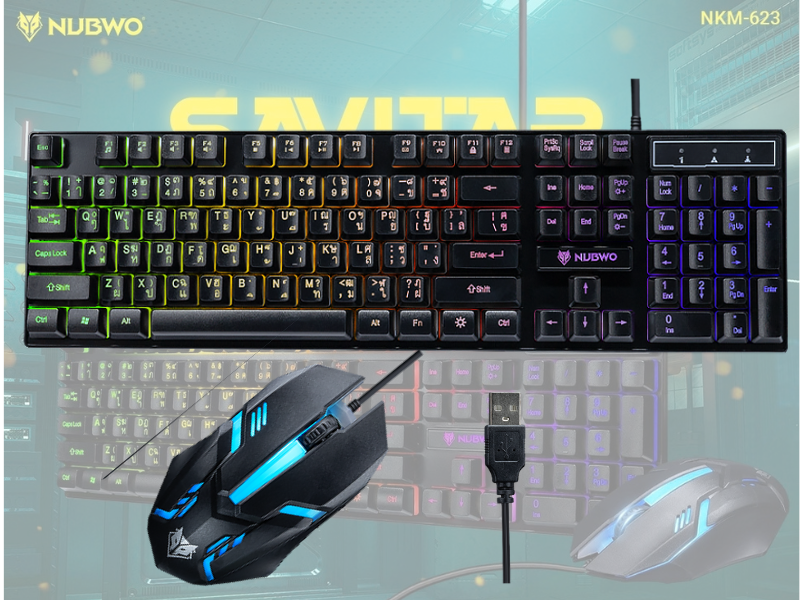 NUBWO รุ่น NKM623  USB Set Keyboard+Mouse พร้อมไฟสลับสี