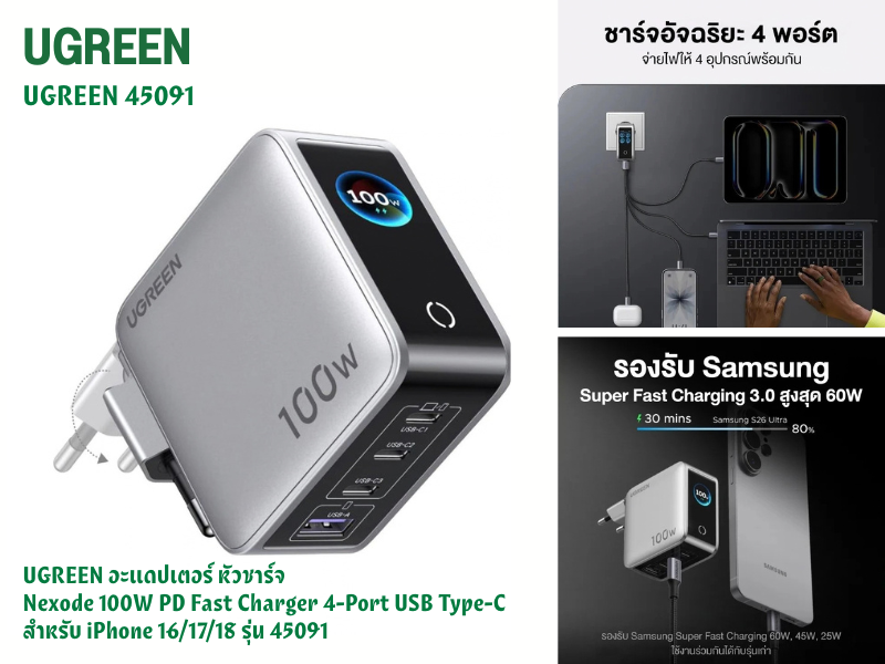 Nexode 100W PD Fast Charger 4-Port USB Type-C สำหรับ iPhone 16/17/18