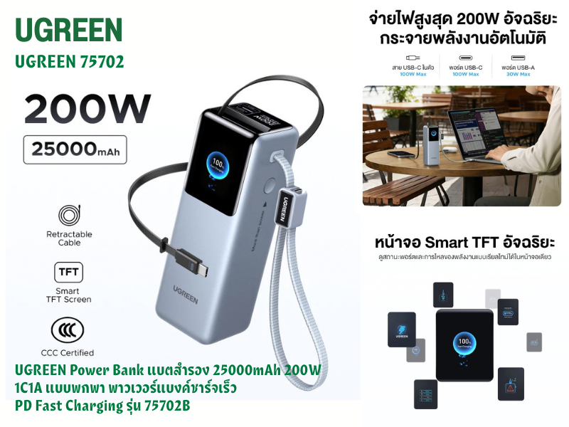 UGREEN Nexode Pro Power Bank 25,000mAh 200W รุ่น 75702B