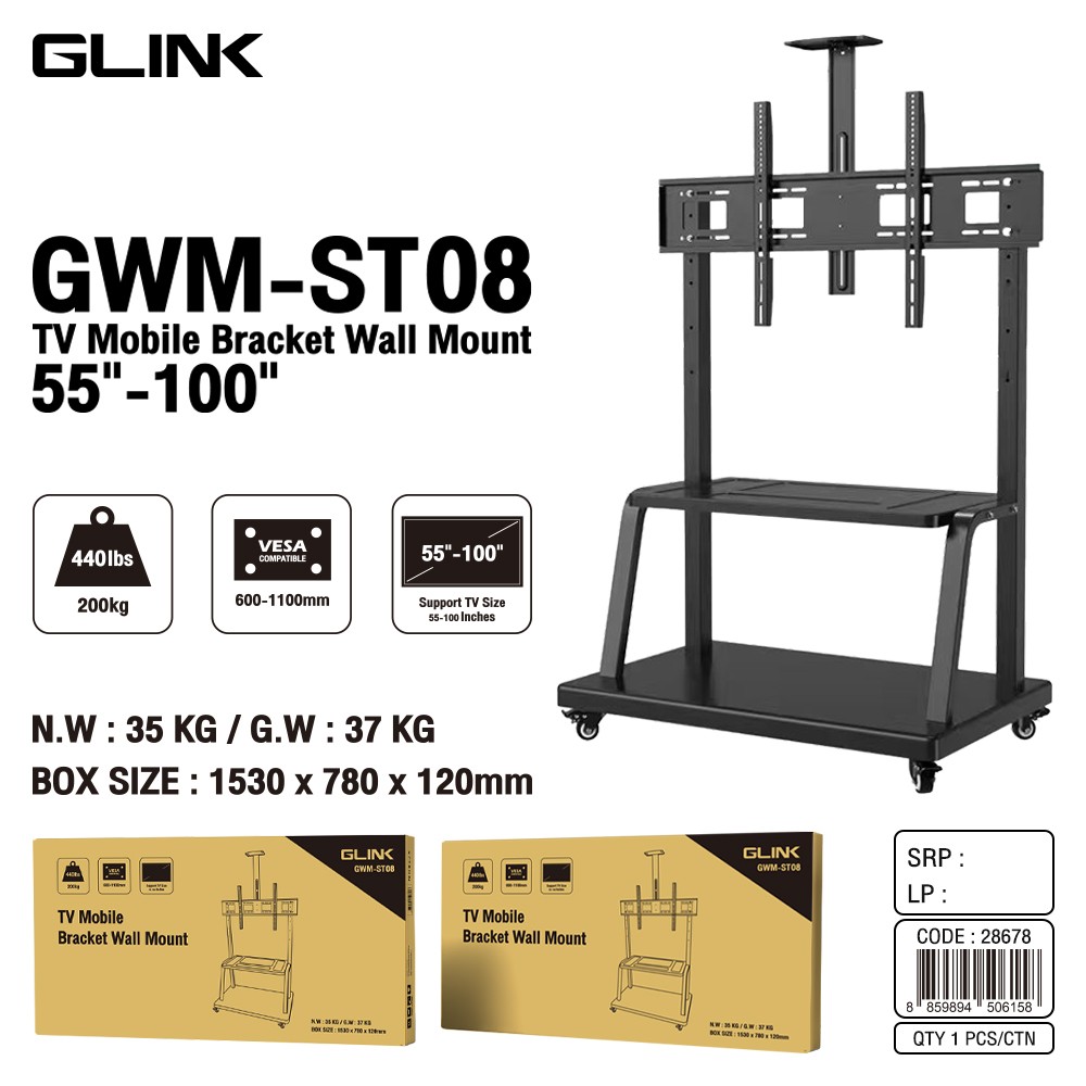 GLINK รุ่นGWM-ST08 ขาแขวนจอทีวี จอโปรเจคเตอร์มีล้อเลื่อน ขนาดจอ 55-100นิ้ว