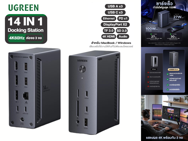UGREEN Docking Station 14-in-1 USB-C Hub 10Gbps รุ่น CM843 / 85489