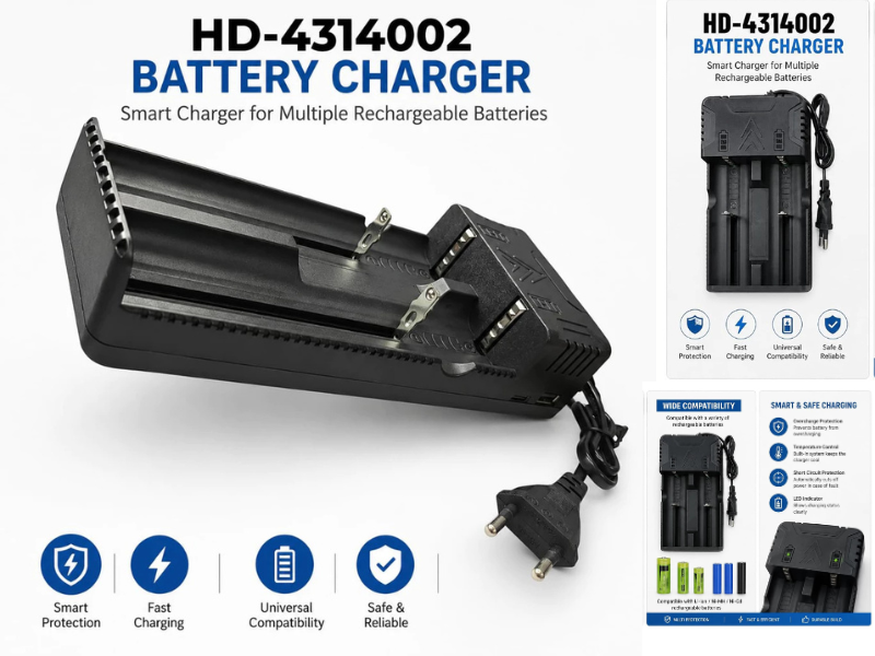HD-4314002 Dual Slot Li-Ion Battery Charger Universal Smart Charger