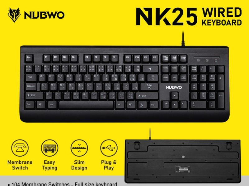 NUBWO รุ่น NK25 USB Keyboard คีย์บอร์ดขนาด Full-size จำนวน 104 ปุ่ม