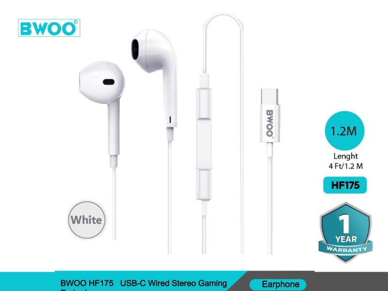 BWOO รุ่น HF175 หูฟังมือถือหัวต่อ USB-C สายยาว 1.2 เมตร