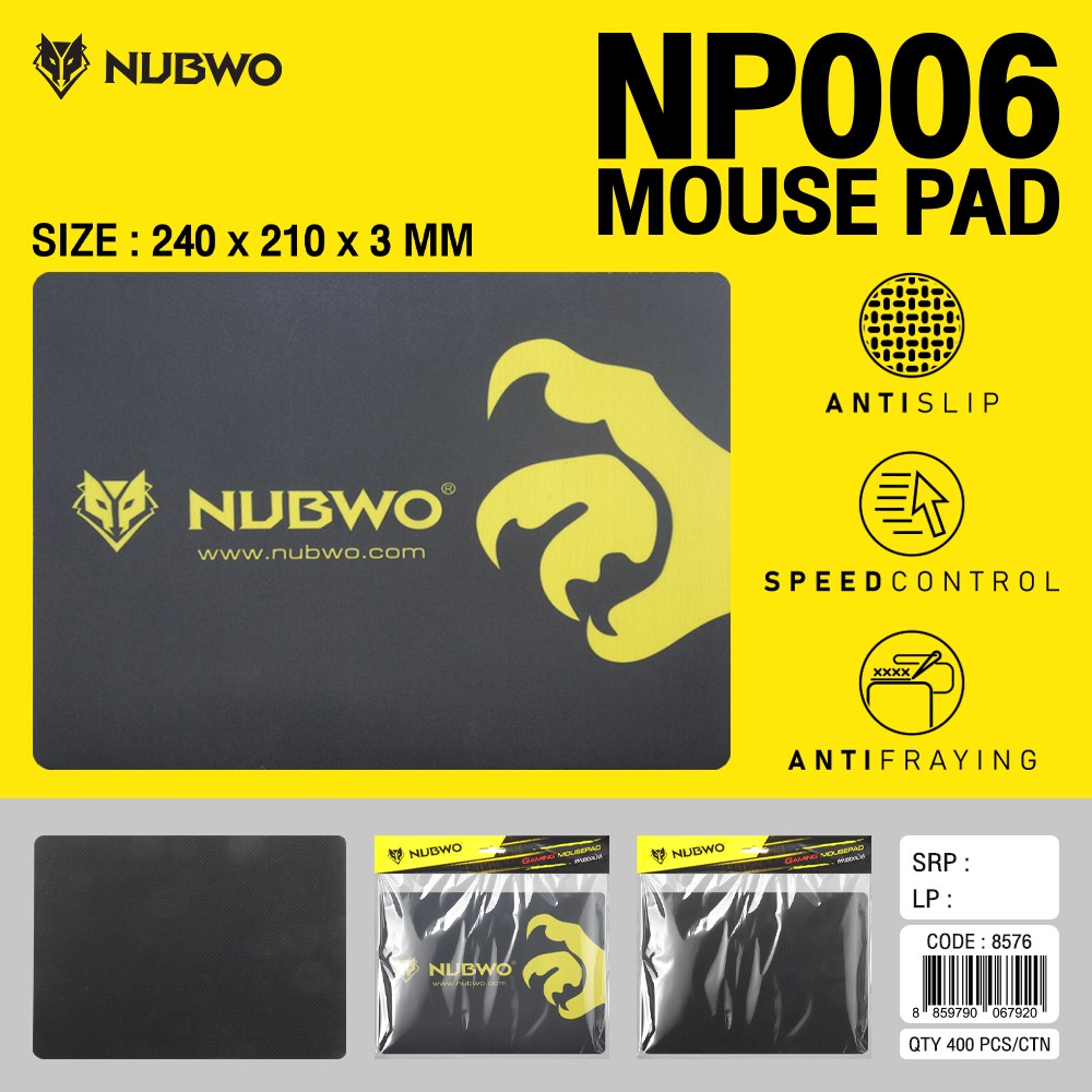 แผ่นรองเมาส์ MOUSE PAD แบรนด์ NUBWO รุ่น NP006 ขนาด: 245 × 210 × 3mm