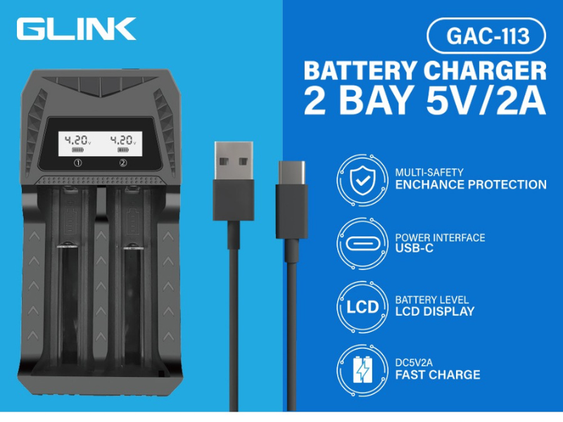 GLINK BATTERY CHARGER 2 BAY 5V/2A แท่นชาร์จถ่าน 2ก้อน