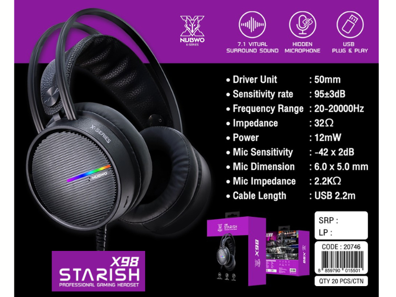 NUBWO หูฟังเกมมิ่งพร้อมไมโครโฟนและระบบเสียง 7.1 Virtual Surround