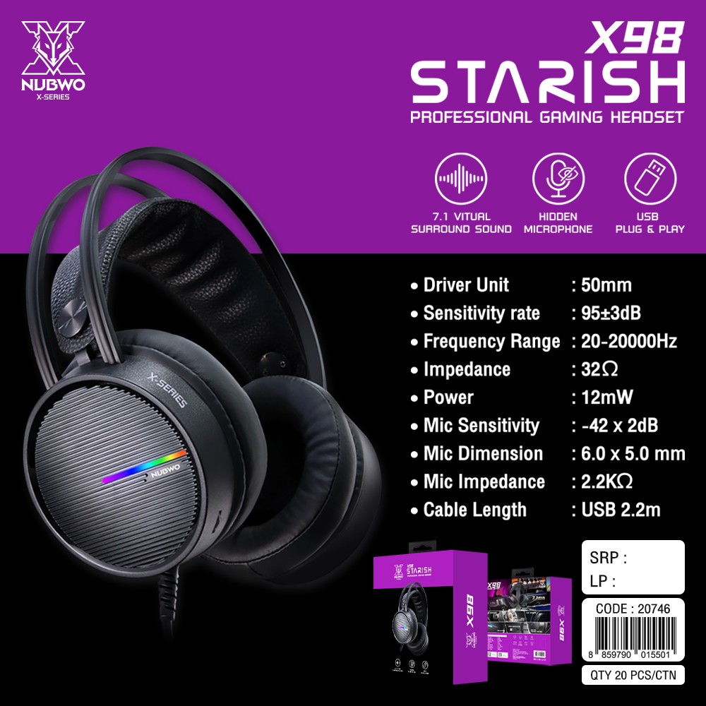 NUBWO หูฟังเกมมิ่งพร้อมไมโครโฟนและระบบเสียง 7.1 Virtual Surround
