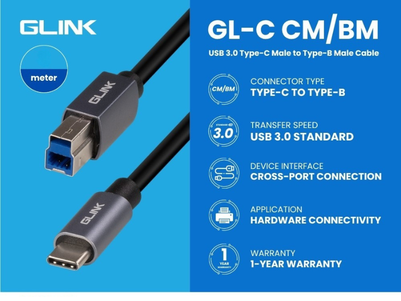GLINK CABLE USB TYPE-C TO USB3.0 สายต่อพริ้นเตอร์ ยาว 3.0เมตร